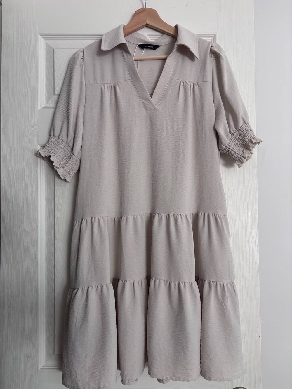 Tiered Collared Midi Dress in Light Cream